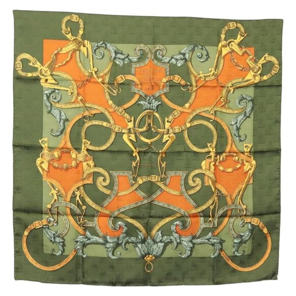 HERMES Carre 90 Scarf ""L'INSTRUCTION DU ROY"" Silk Green Auth - Picture 1 of 15